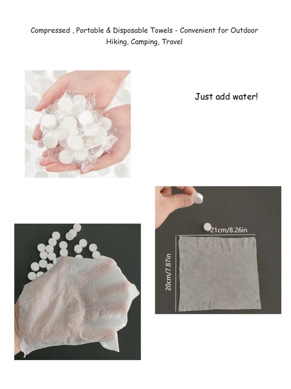 50 Compressed Disposable Travel Towels - White Expandable Tablets